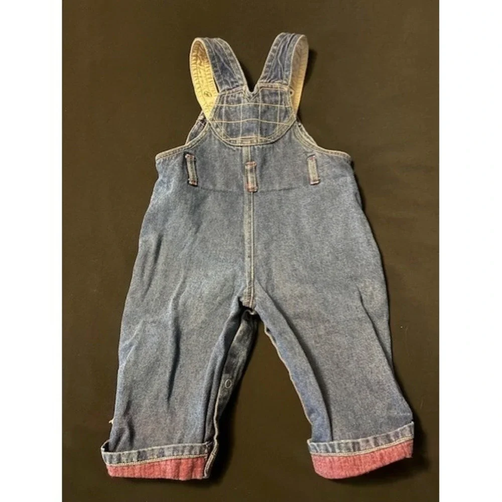 Faded Glory denim overalls, cuffed hem, cute knee patches, size 6-9 months